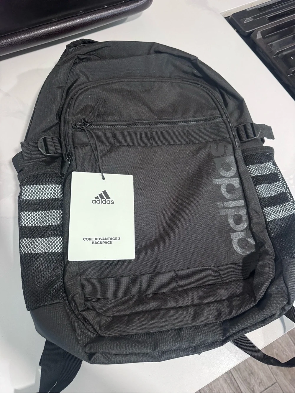 adidas Black Core Advantage 3 Backpack with Mesh Side Pockets